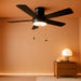 Ceiling Fans with Lights, 42 Inch Low Profile Ceiling Fan with Pull Chain and Remote Control, Flush Mount, Reversible, 3CCT, Dimmable, Noiseless, Black Pull Cord Ceiling Fan for Bedroom