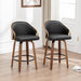 26" Swivel Counter Height Barstools Set of 2, Black Leather Bar Stools Mid Century Modern Bar Chairs with Wood Legs and Golden Arms for Kitchen Dining Pub Cafe