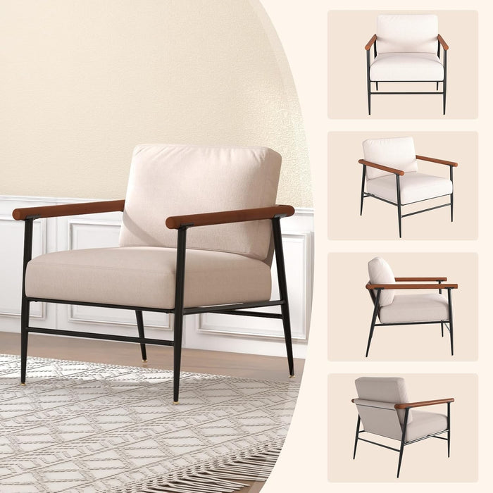 Accent Chair Mid Century Modern Chair Linen Fabric Living Room Lounge Chair with with Overstuffed Back Pillow and Cushion Reading Side Chair Easy Assembly for Living Room, Bedroom, Belcony (1)