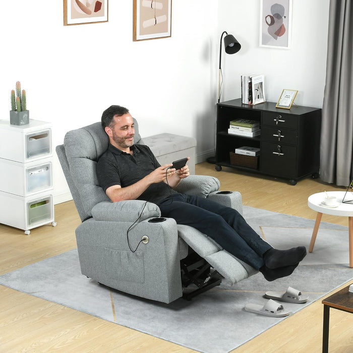 Grey Power Recliner with Massage & Heat