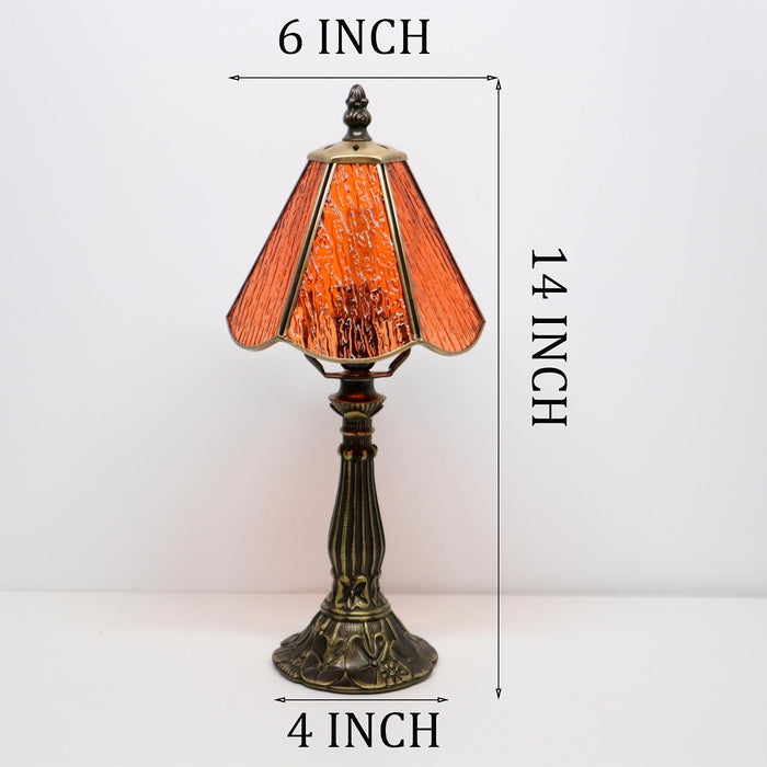 Small Tiffany Style Table Lamp Orange Bark Stained Glass Lamp 14 Inch