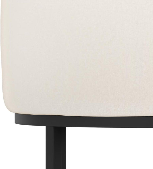 Counter Height Bar Stools Set of 3, Modern Barrel Counter Stools with Backrest and Arms, Black Metal Frames, Linen Fabric Upholstered Accent Barstools for Kitchen Island, Beige