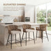 Farmhouse Woven Bar Stools Set of 3, 26 Inch Linen Upholstered Rattan Barstools with Curved Backs, Modern Cane Counter Height Bar Chairs with Metal Legs and Armrest for Kitchen Island, Beige