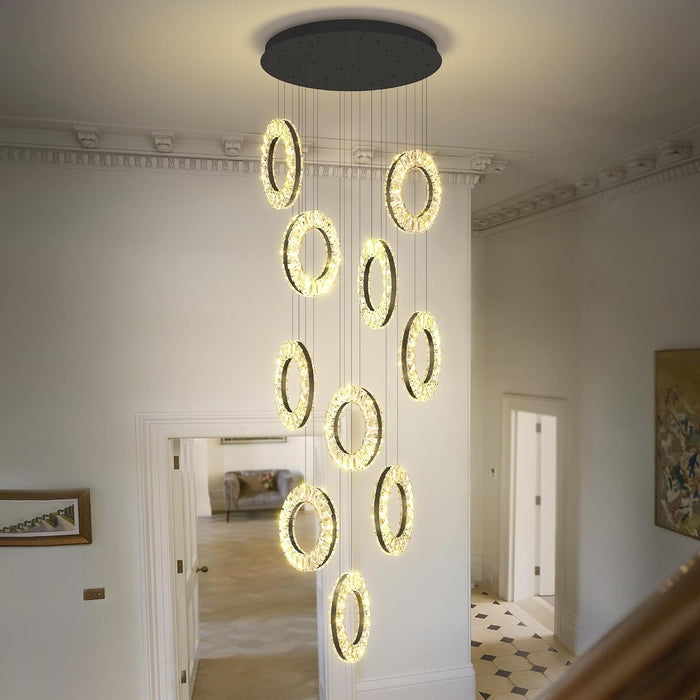 10-Light Crystal Ring Chandelier Ceiling Light Black