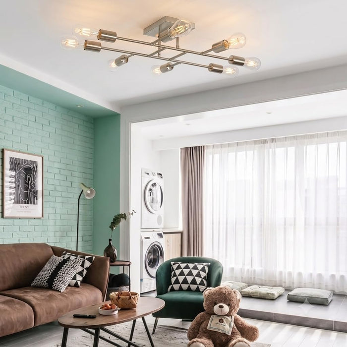 Brushed Nickel 8Light Semi Flush Ceiling Chandelier