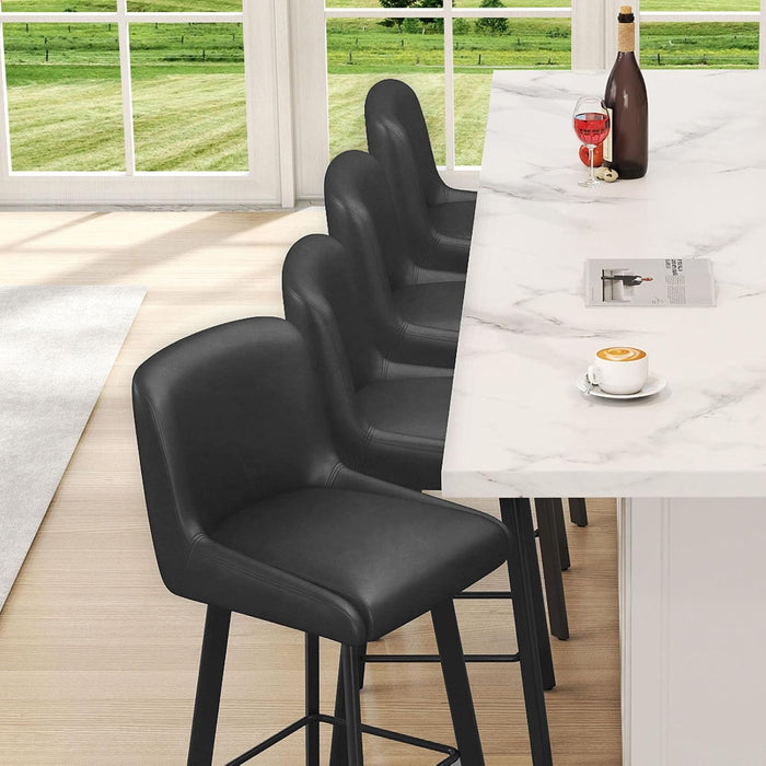 Swivel Bar Stools, 29''H Upholstered Barstools with Backs, Modern Counter Height Bar Stool Chairs for Kitchen Island, Metal Legs (Black- Faux Leather, Set of 3-29" H)