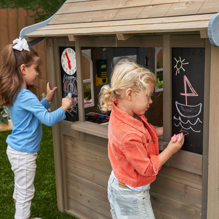 Forestview II Wooden Outdoor Playhouse with Ringing Doorbell, Bench and Kitchen