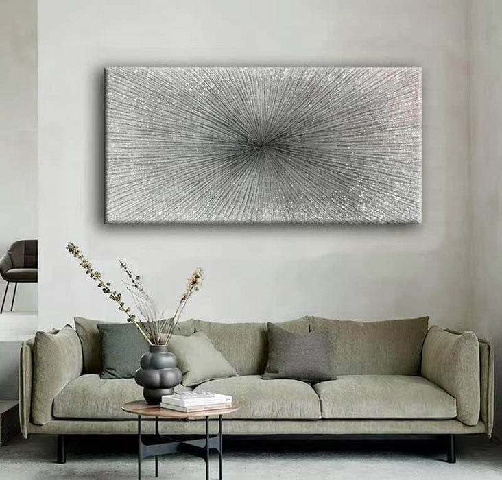- 24X48 Inch Abstract Art Oil Paintings on Canvas Thick Silver Abstract Artwork Modern Home Decor Canvas Wall Art 24X48Inch