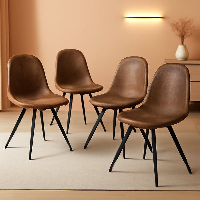 Swivel Dining Chairs Set of 4, Dining Room Chairs Suede Fabric Mid Back Armelss with Padded Rotated Seat Cushion and Metal Legs, Brown