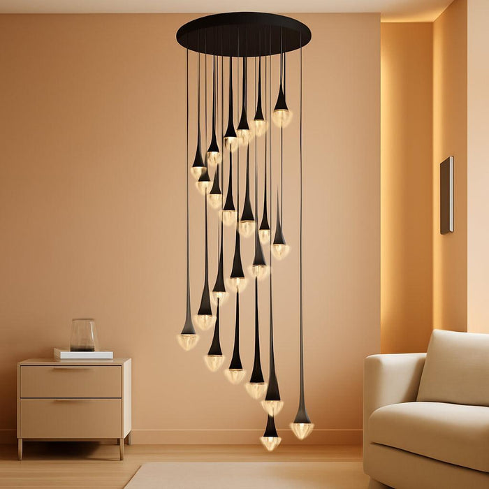 H138''Modern Crystal Chandelier for High Ceiling,Large Spiral Crystal Chandeliers,Luxury Raindrop Foyer Chandeliers,Hanging Pendants Lighting for Entryway, Staircase,Hallways,Living Room