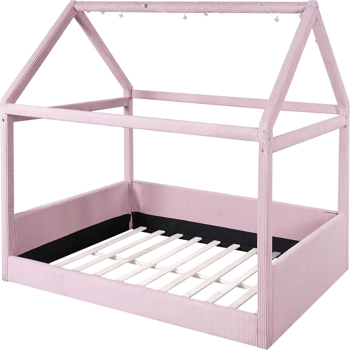 Full Sized House Shaped Corduroy Daybed PowderPink
