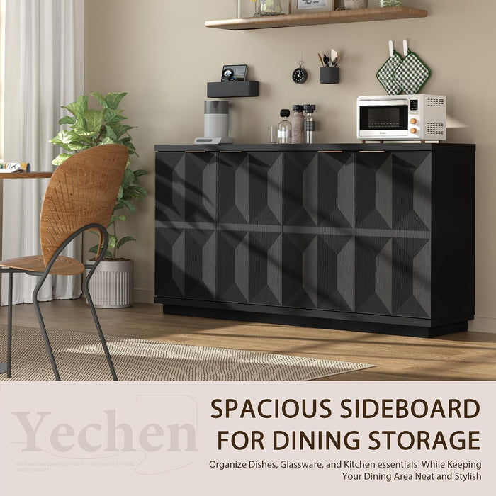 59" Black Sideboard Buffet Cabinet with Storage, Modern Credenza