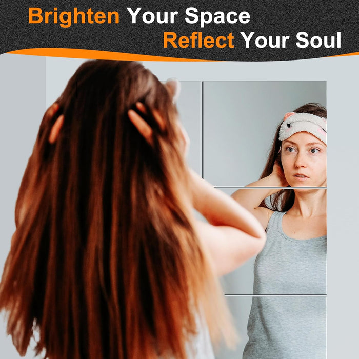 Frameless Mirror Tiles 14"X12"X8 Pcs Wall Mounted, Shatter Resistant Full Length Tempered Glass Panels for Home Gym Bathroom Bedroom & Living Room Decor