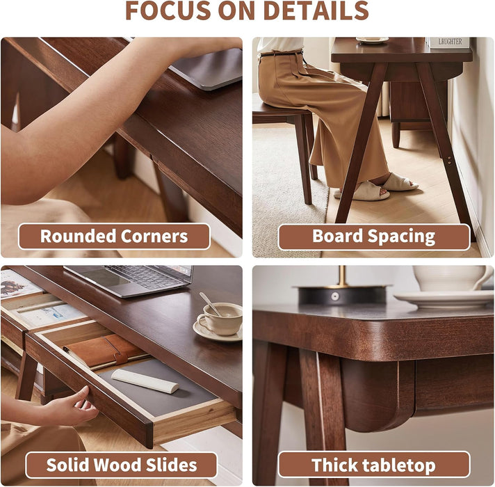 Solid Wood Writing Desk with 2 Drawers Home Office Computer Table