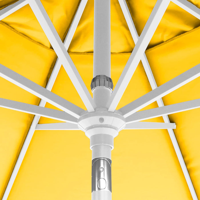 12-Year-Non-Fading, 9Ft Premium Sunbrella Patio Umbrella, Hand-Crank, Button-Tilt, White Frame, Sunflower Yellow Fabric