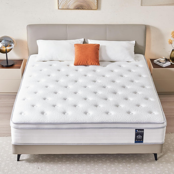 Queen Mattress, 14 Inch Hybrid Mattress in a Box, Memory Foam and Individual Pocket Springs, Fiberglass Free, Soft and Breathable, Medium Firm Feel