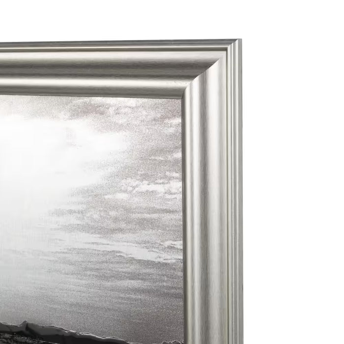 1-Panel Framed Landscape Textured Ocean Wall Art with Black and White Accents 36 In. X 51 In.