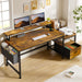 56.5" Office Desk with Drawers and Printer Space,Computer Desk with Power Outlets,Home Office Desks with File Drawers Cabinet,Study and Gaming Desk with Shelves Monitor Stand,Rustic Brown
