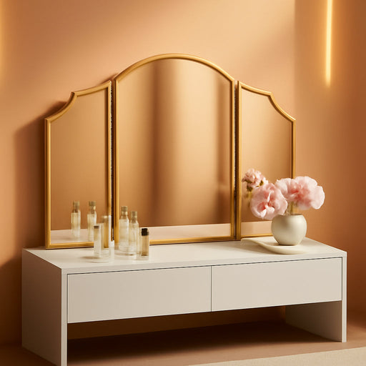 Gold Scalloped Vanity Mirror: 36"X24" Three Sided Dresser Miror