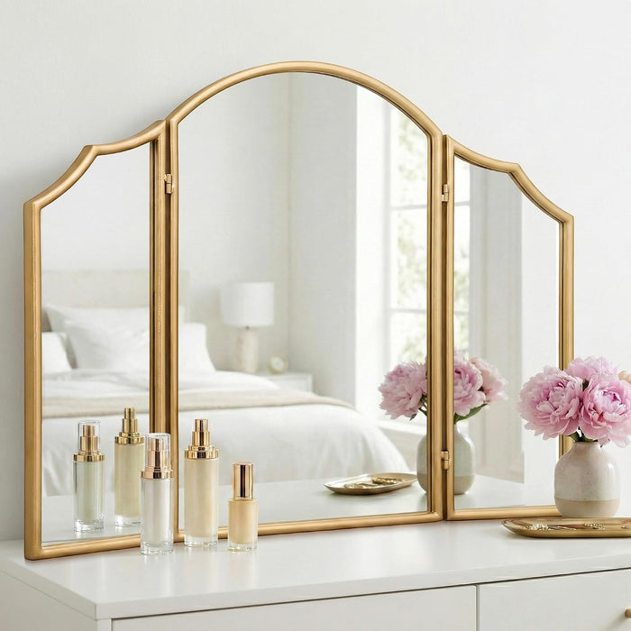 Gold Scalloped Vanity Mirror: 36"X24" Three Sided Dresser Miror
