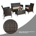 4-Pieces Rattan Patio Outdoor Furniture Set with Beige Cushioned Chair Loveseat Table