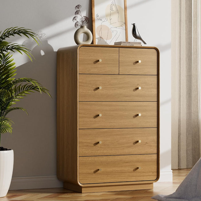 Modern 6 Drawers Dresser for Bedroom, 43.3" Tall Dresser-Brown