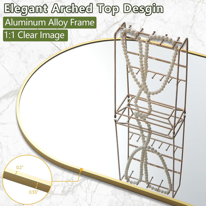 76"X34" Arched Gold Mirror Full Length, Gold Standing Floor Mirror