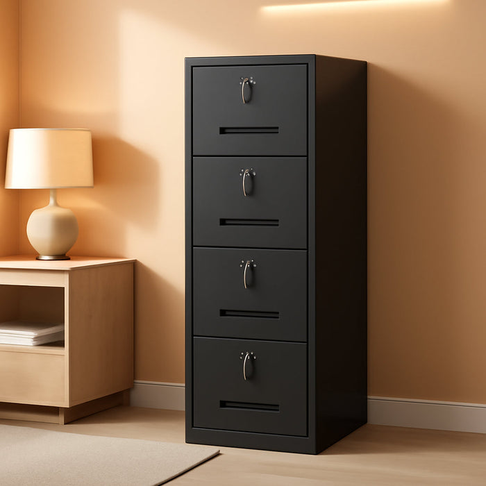 4 Drawer File Cabinet,Vertical Filing Cabinet with 4 Lockable Drawers,Black Metal File Cabinet for Home Office,Heavy Duty Steel File Cabinets for A4/Letter/Legal Size File,Assembly Required