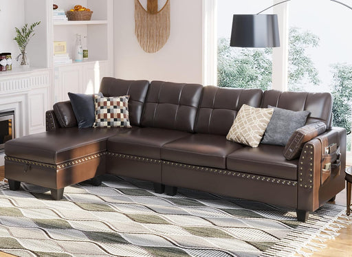 Faux Leather Sectional Sofa Couch Reversible L Shaped Couch Sofa 4 Seat Sofa Sectional Couch for Small Apartment