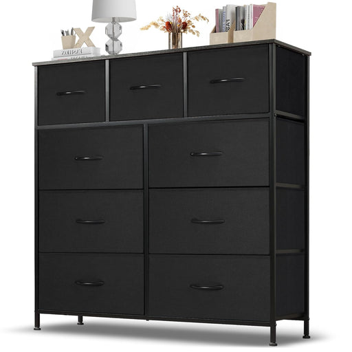 Nine Drawer Dresser Anti Tip FabricStorageChestWithWoodTop