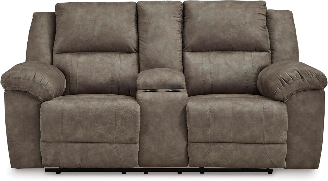 Laresview Contemporary Faux Leather Manual Double Reclining Loveseat with Console, Storage and Cup Holders, Gray
