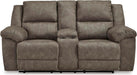 Laresview Contemporary Faux Leather Manual Double Reclining Loveseat with Console, Storage and Cup Holders, Gray