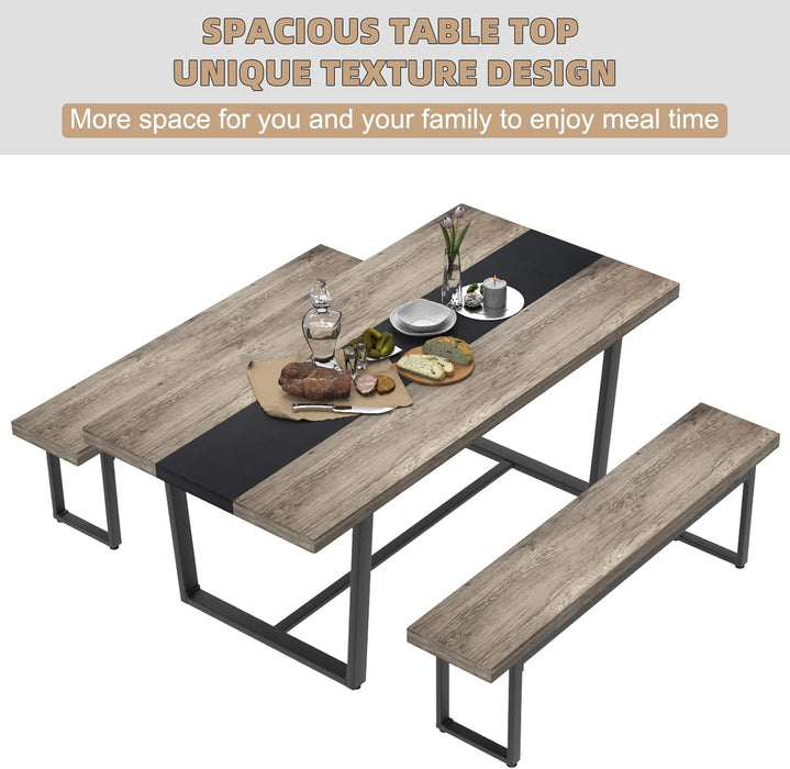 71" 6Ft Large Dinner Table for 6 8 Seat Dining Room Table, Rectangular Farmhouse Modern Kitchen Long Black & Grey Industrial Conference (Grey)