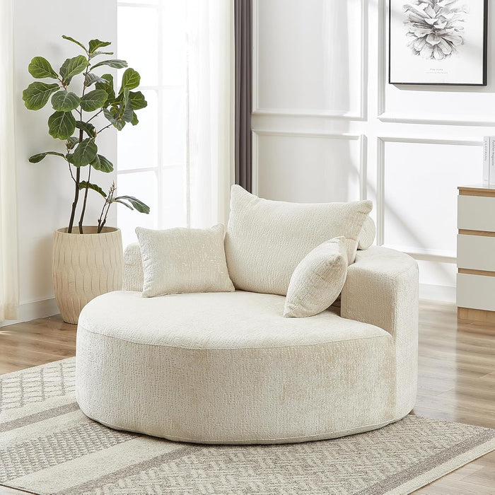 55 Inch Beige Chenille Accent Armchair Upholstered