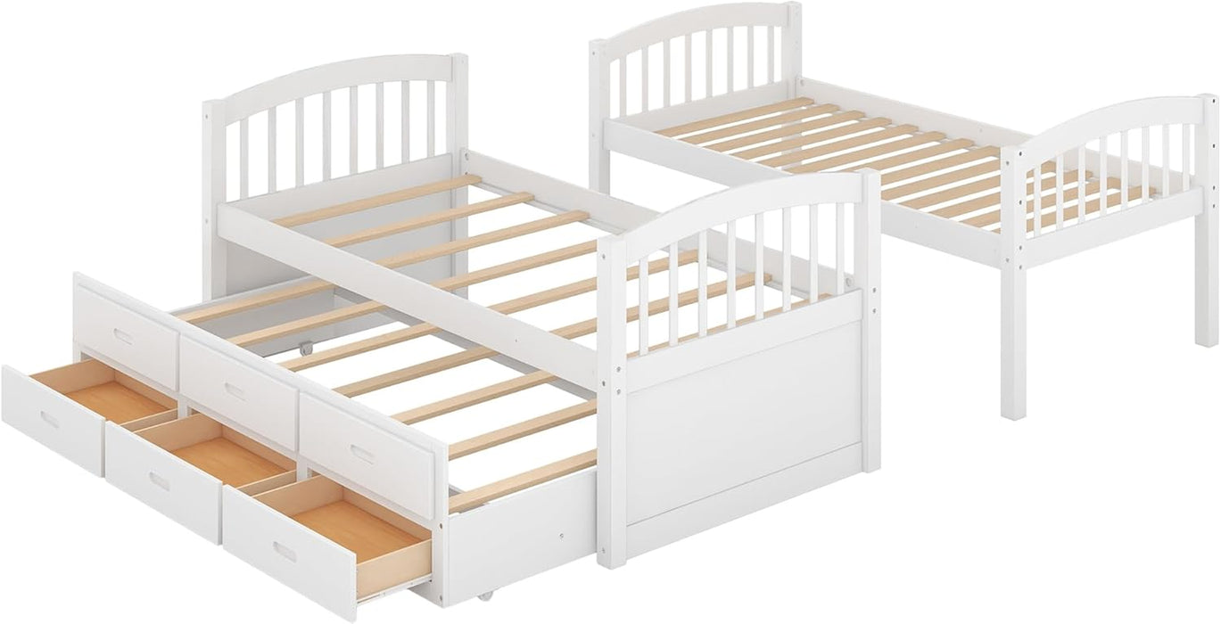Harper&Bright Designs Twin over Twin Bunk Bed with Safety Rail, Ladder, White Twin Trundle Bed with 3 Drawers for Kids, Teens Bedroom, Guest Room Furniture