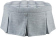 Cocktail Ottoman for Living Room Fully Upholstered, Button Tufted round Ottoman Footrest, Pleated Skirt, Extra Seating Bedroom Ottoman Furniture Decor, Terry, 32" W, Light Blue