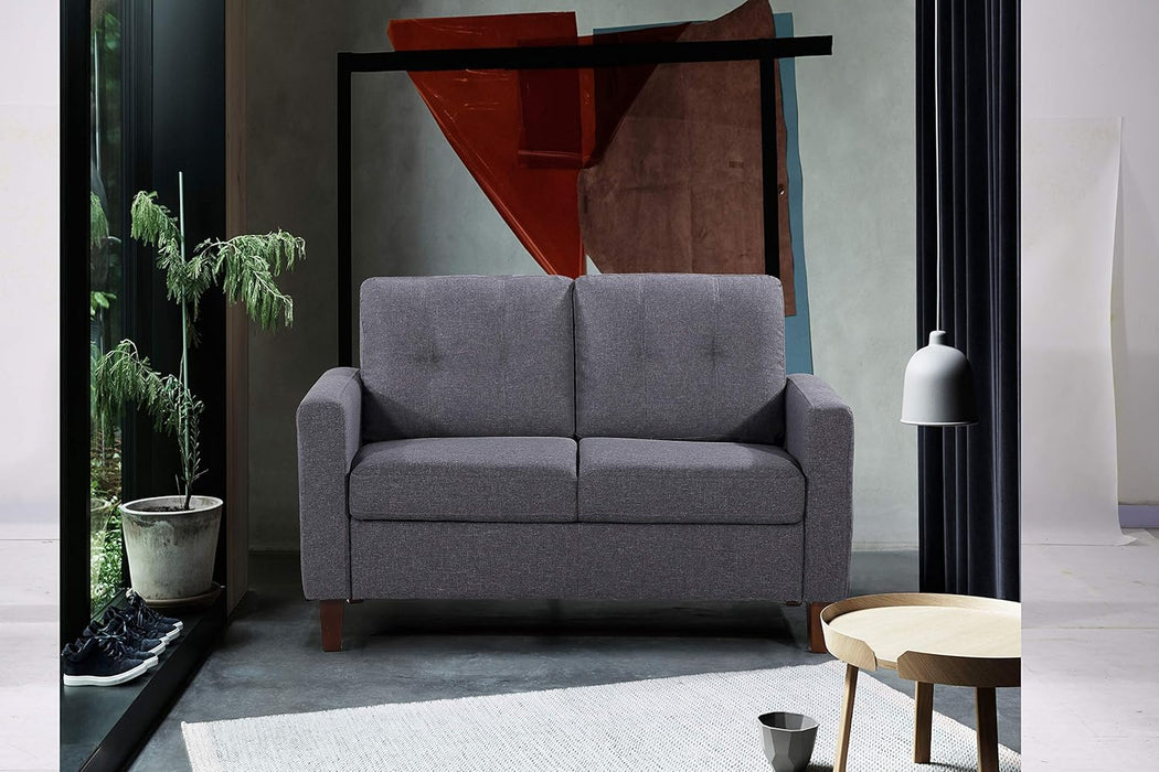 Modern Linen Loveseat Dark-Gray Piped Tapered Legs