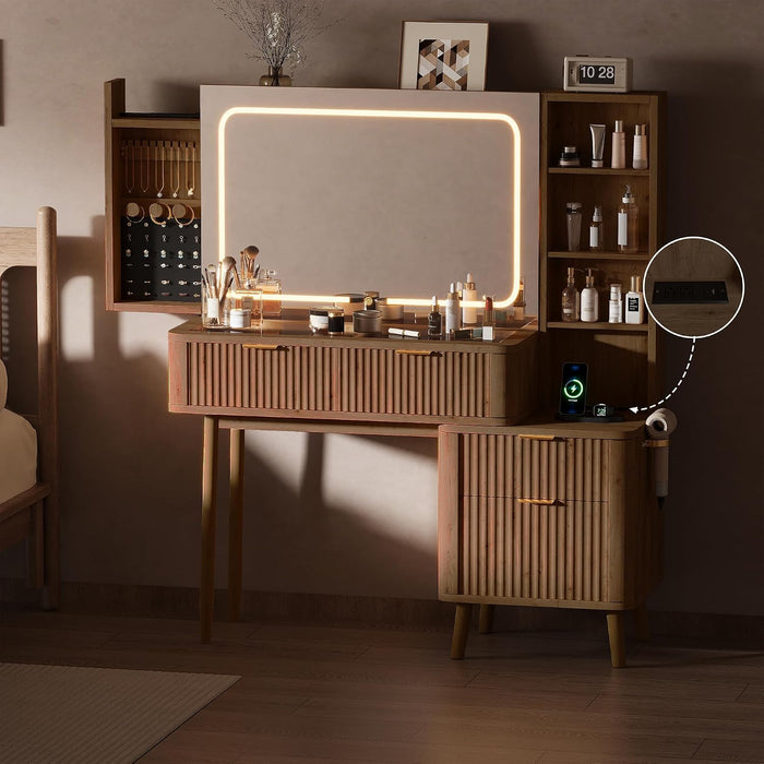 Brown Oak Exquisite Handcrafted Makeup Desk 48Inch