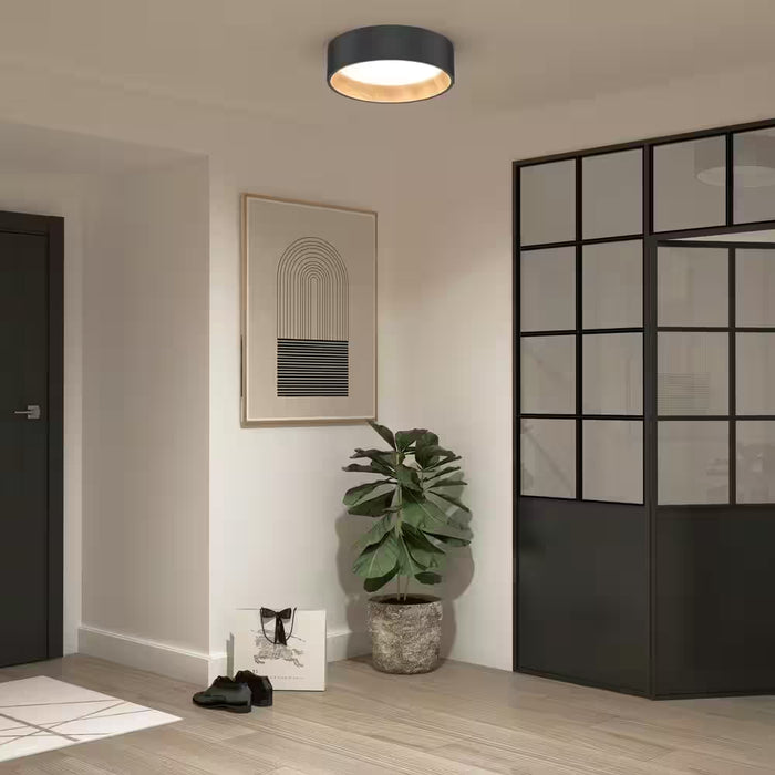 Alton 13 In. 1-Light Modern Black and Wood Integrated LED 3 CCT Flush Mount Ceiling Light Fixture for Kitchen or Bedroom