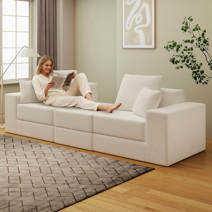 Beige Modular Sectional Sofa With Reversible Chaise