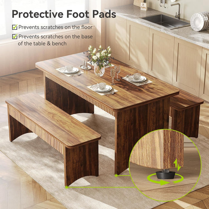 55" Dining Table with 2 Benches, Dining Table Set for 4-6 People, Farmhouse Kitchen Table with Bench, Dining Room Table Set