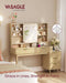 Oak Beigewash Vanity Desk Sliding Mirror Illumination