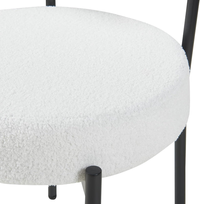 Modern Dining Room Chairs, Mid-Century round Upholstered Boucle Kitchen Dining Chairs with Black Metal Legs (2, White)