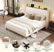 Queen Size Bed Frame with LED Lights and Charging Station Linen Upholstered Platform Bed Frame with 51.2" Tall Headboard Wingback and Storage Shelf, No Box Spring Needed, Noise Free, Beige