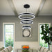 Modern LED Chandeliers Adjustable Hanging Black Pendant Light Fixture 3 Ring Flush Mount Chandeliers for Bedroom,Kitchen,Island Cafe