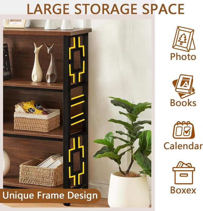 Book Shelf, 4 Tier Deep Bookshelf with Storage, Engineered Wood and Metal Shelf Bookcase, Low Short Bookcases for Small Space, Living Room, Bedroom, Office, Rustic Brown