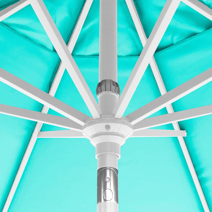 12-Year-Non-Fading, 9Ft Premium Sunbrella Patio Umbrella, Hand-Crank, Button-Tilt, White Frame, Aruba Fabric