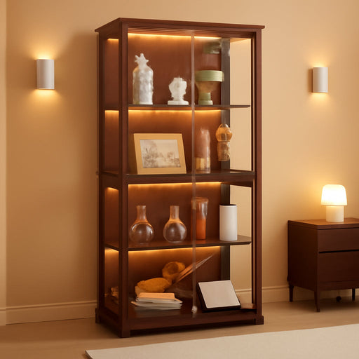 Walnut Glass Display Cabinet With LED Illumination