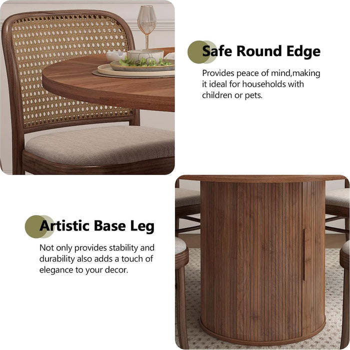 47 Inch round Dining Table for 4, Kitchen Table Dinner Table with 2-Layer Storage Shelf and Wood Slide Door for Home Dining Room Living Room (Walnut)