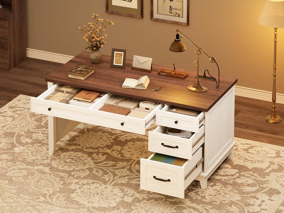 Executive Home Office Desk, Adjustable File Drawer Office Desk